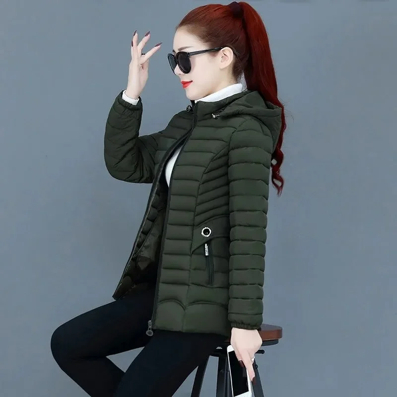 

2021 Autumn Winter Jacket Slim Short Women's Parkas Casual Cotton Padded Jacket Warm Clothes Hooded Coats Solid Female Outwear
