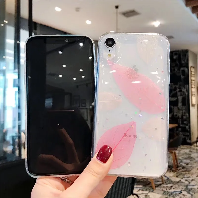 Модный эпоксидный чехол для телефона iPhone XS XR Max X 6 6S 7 8 Plus розовые зеленые листья