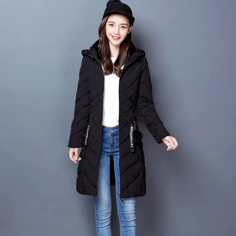 Женская куртка с капюшоном Vangull черная длинная толстая теплая парка хлопковой