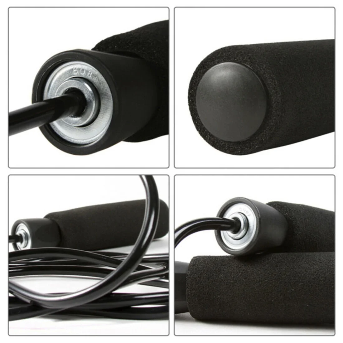 

Sports Rope skipping Gym Aerobic Jump Rope Adjustable Black Foam Padding