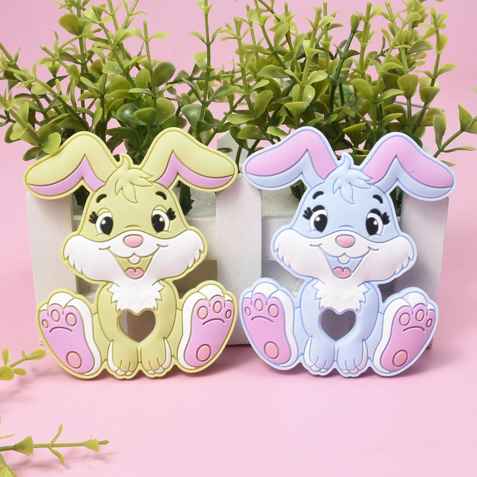 5/10/20 Uds nuevo lindo conejo de dibujos animados de silicona mordedor masticar Animal colgante DIY accesorios bisuter&iacute;a de chupete Clip juguete de dentici&oacute;n-5