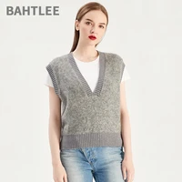 bahtlee autumn spring women mohair sleeveless v neck pullovers vest sweater pure color wool knitted split jumper
