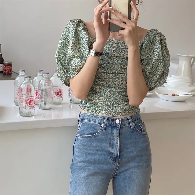 Женская винтажная плиссированная рубашка Alien Kitty универсальная с открытыми