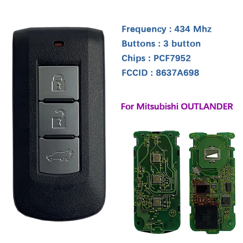 

CN011024 Original 3 Button Smart Key For Mitsubishi Outlaner 433MHz Transponder PCF7952 Blade Signature MIT11 Part No 8637A698