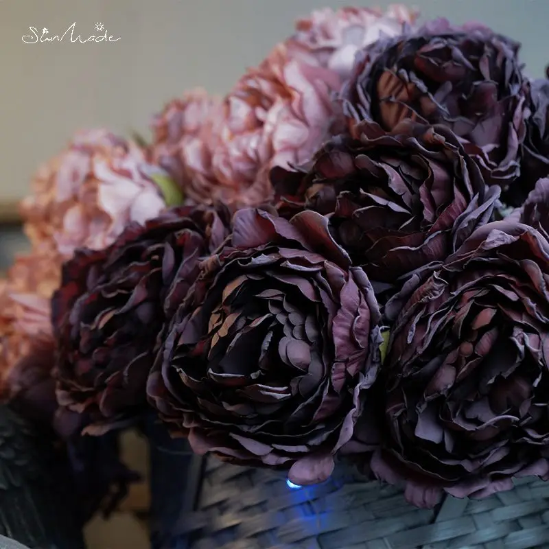 SunMade декоративные фиолетовые пионы искуственные цветы на Новый год новогодний