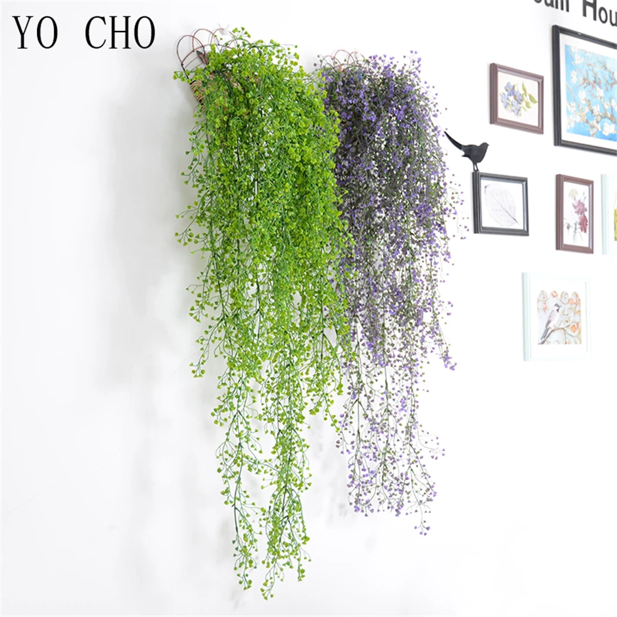 

YO CHO Artificial Plant Green Vine Golden Bell Willow Wall Hanging Flower Vine Fake Plant Decor DIY Home Wedding Wall Decoration