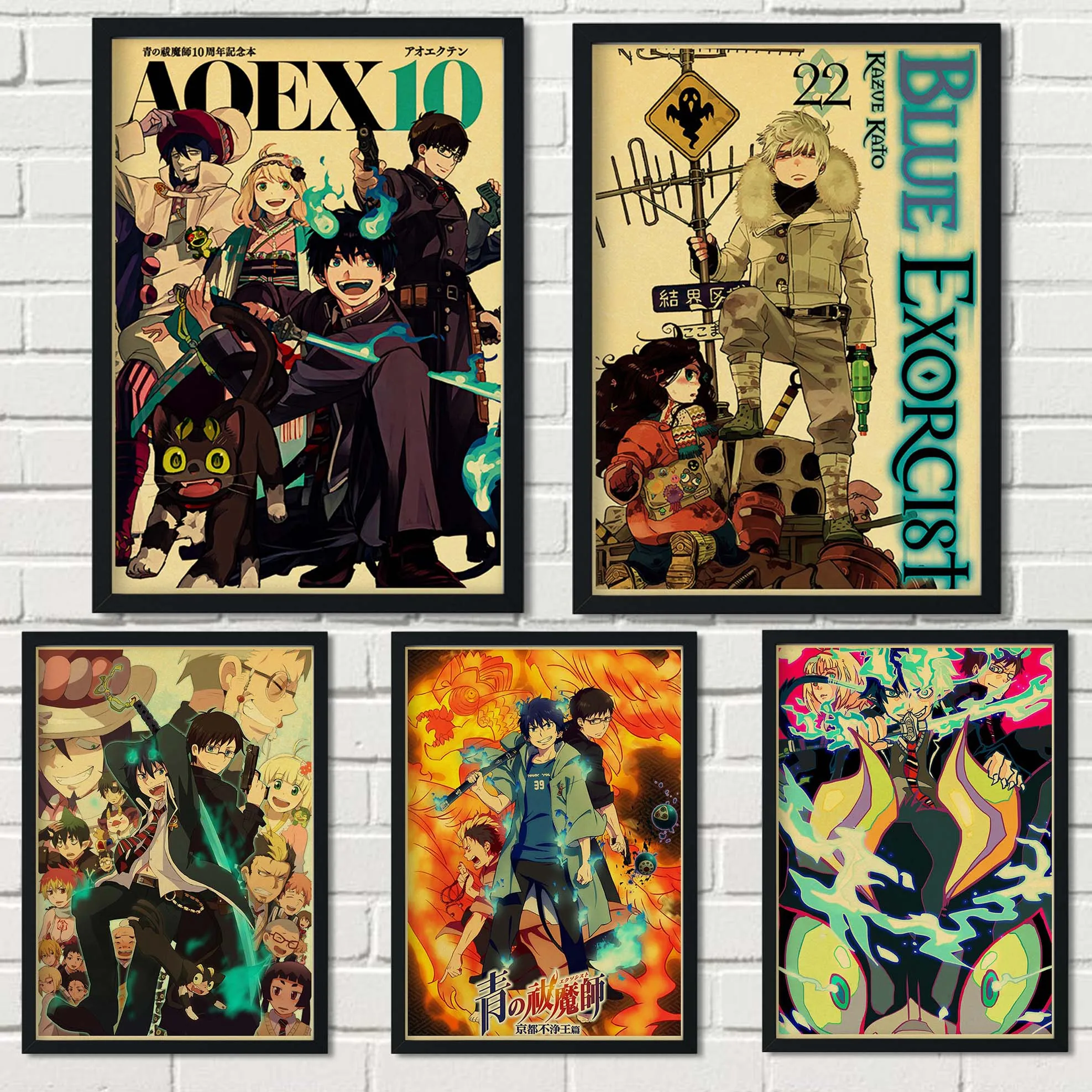 

Japanese classic anime Blue Exorcist retro style canvas material print family wall art decoration poster wall stickers o499