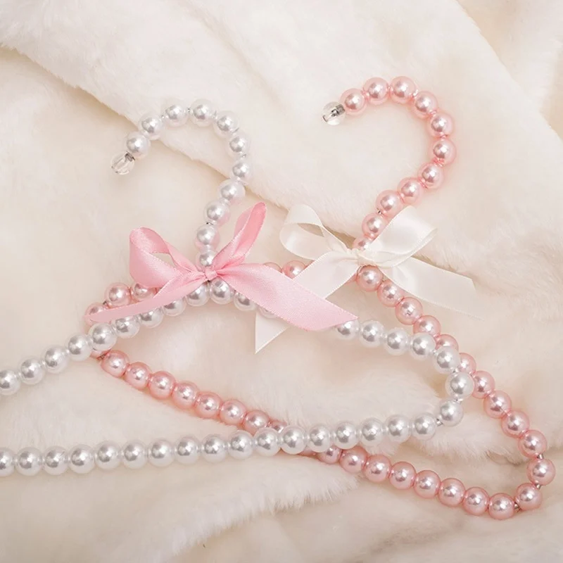 

Cute girly heart pearl wedding dress Korean style 2D wardrobe pink clothes hanging non-slip dress princess hanger