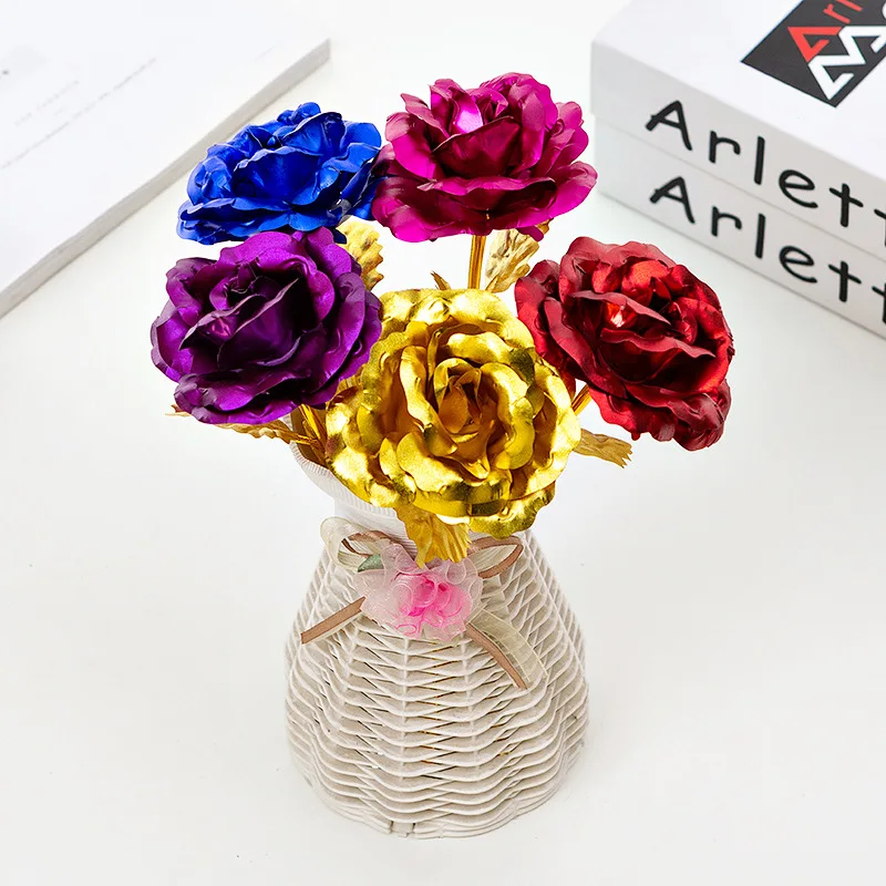 

24k Gold Foil Plated Rose Creative Gifts Lasts Forever Rose for Lover's Wedding Christmas Day Gifts Home Decoration WB3124