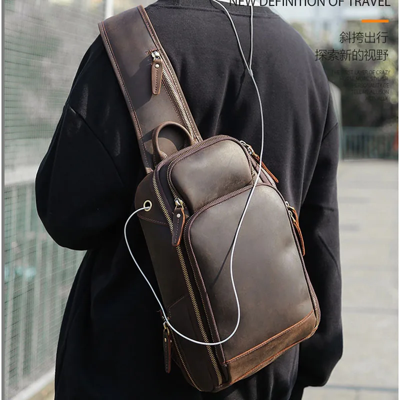 Мужская сумка мессенджер из натуральной кожи винтажная вместительная через