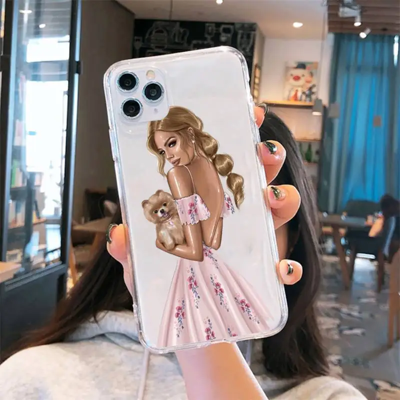 

VOGUE Christmas Princess Girl Female Phone Case Transparent for iPhone 6 7 8 11 12 s mini pro X XS XR MAX Plus