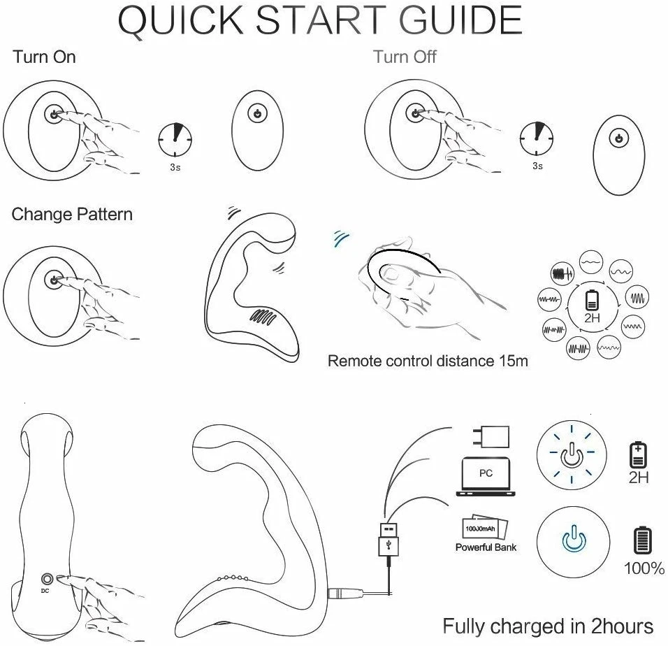 Вибрационный массажер с 9 режимами МОЩНАЯ ВИБРАЦИЯ Водонепроницаемая USB зарядка