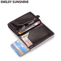 genuine leather rfid credit card holder men wallet money bag purse luxury brand male black short smart mini wallet slim walet