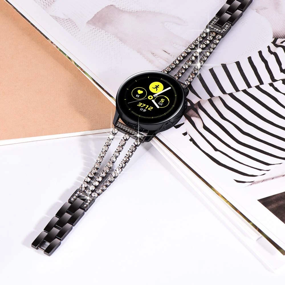 Woman Watch Band for Samsung Galaxy Watch 3 4 42mm Active 2 Metal Strap 20mm for Gear Sport S2 Classic Bracelet Bling Black