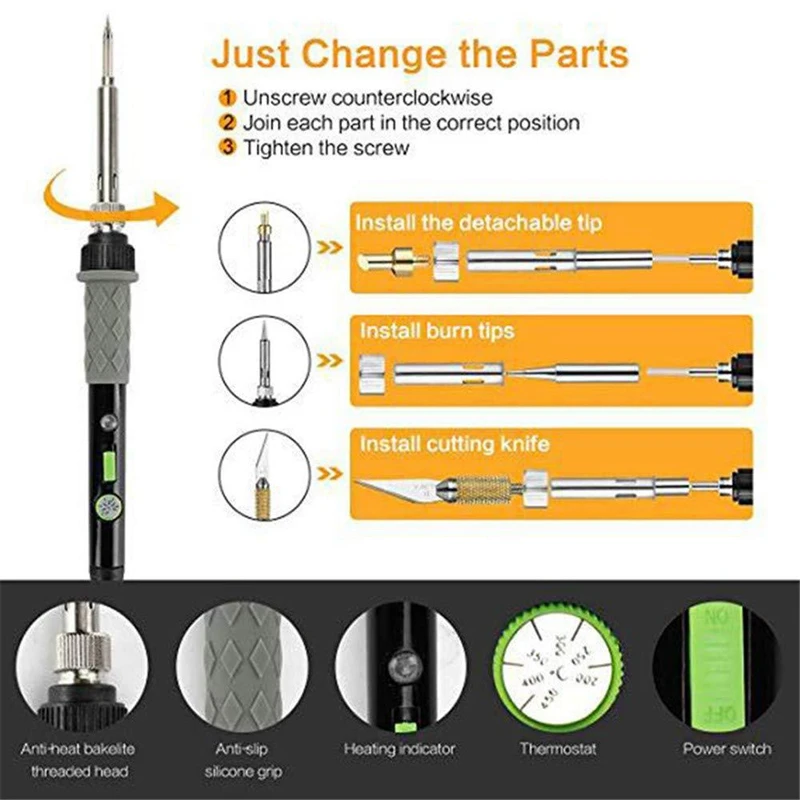 37Pcs Wood Burning Kit Tool Creative Set Carving Pen Soldering Iron Pyrography | Инструменты