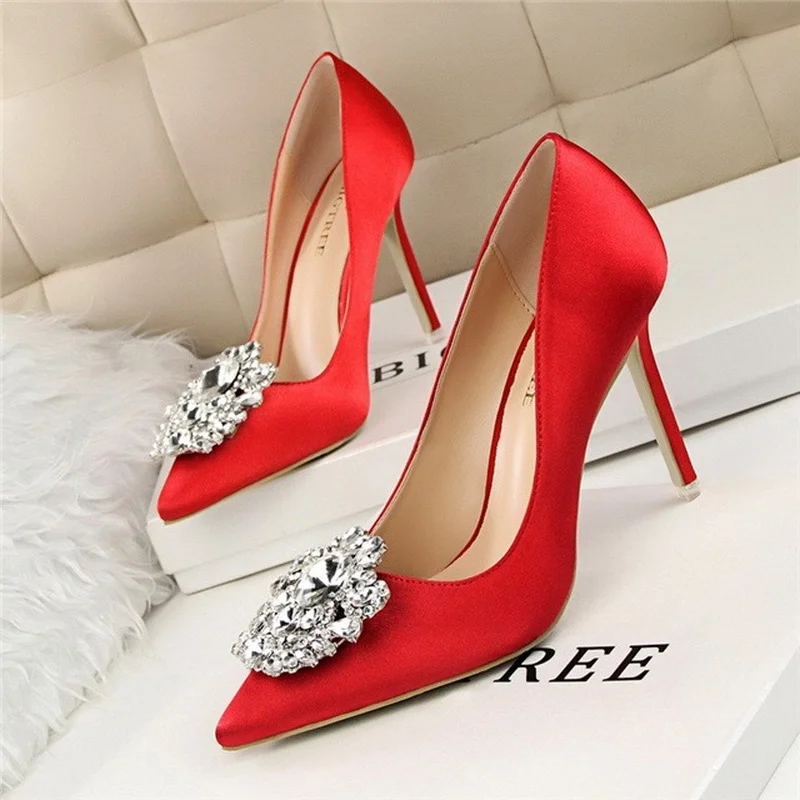 

Pointed Toe Women Pumps Crystal Sexy Shiny Fashion Ladies High Heels Shoes Rhinestone Wedding Elegant Party Stiletto Shoes