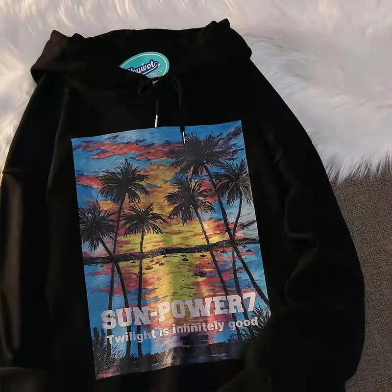 

Print Pullovers Tops Hong Kong Style Loose 2021 Trendy Hoodies Vibe Wind Trendy Men's Ins Top Men Clothing Hoodie Men