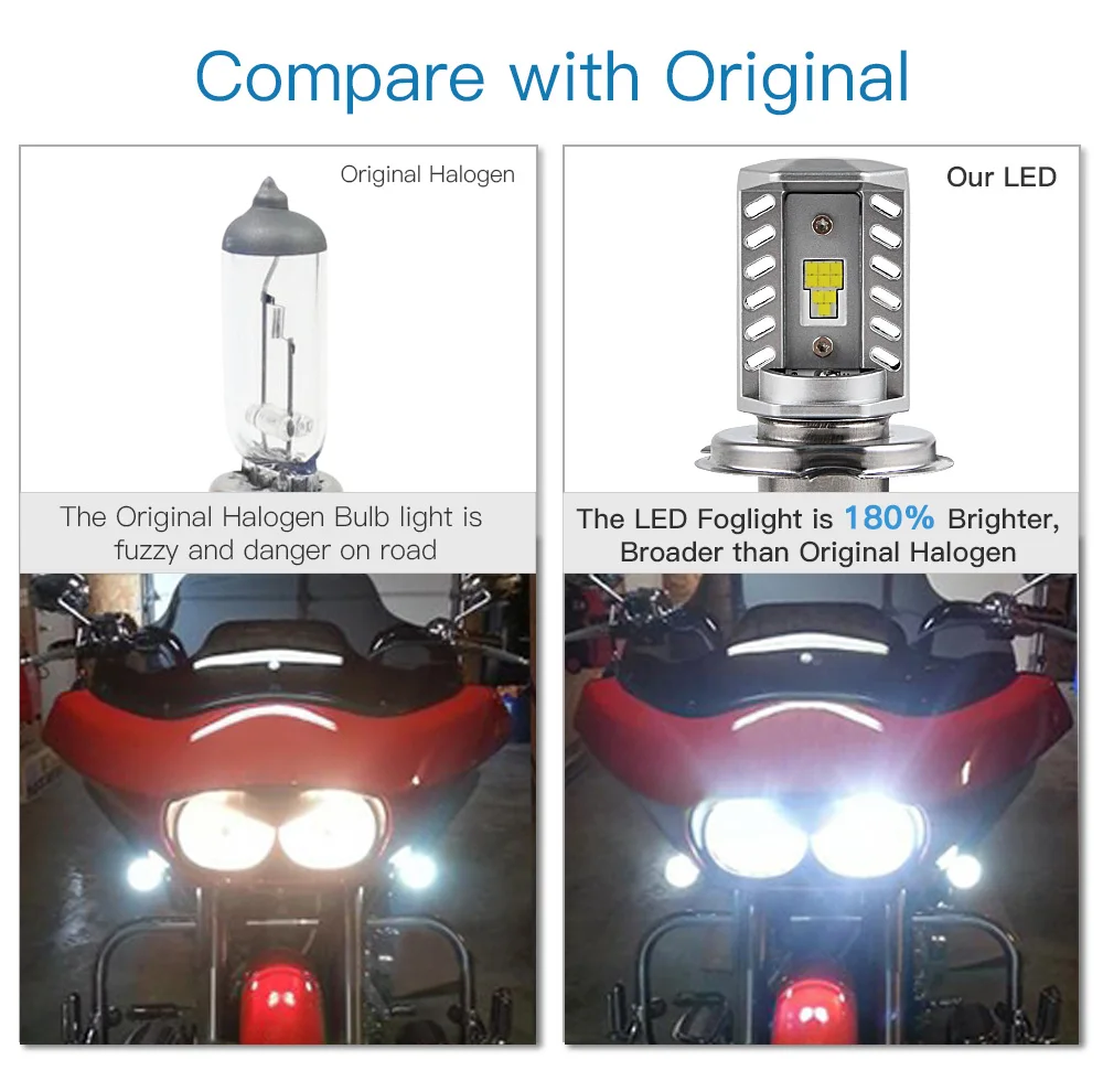 

Bevinsee H4 Led Motorbike H4 9003 HS1 LED Motorcycle Headlight H4 Bulb 3200LM 6500K Hi/Lo Beam Light CSP-1919 LED Chips