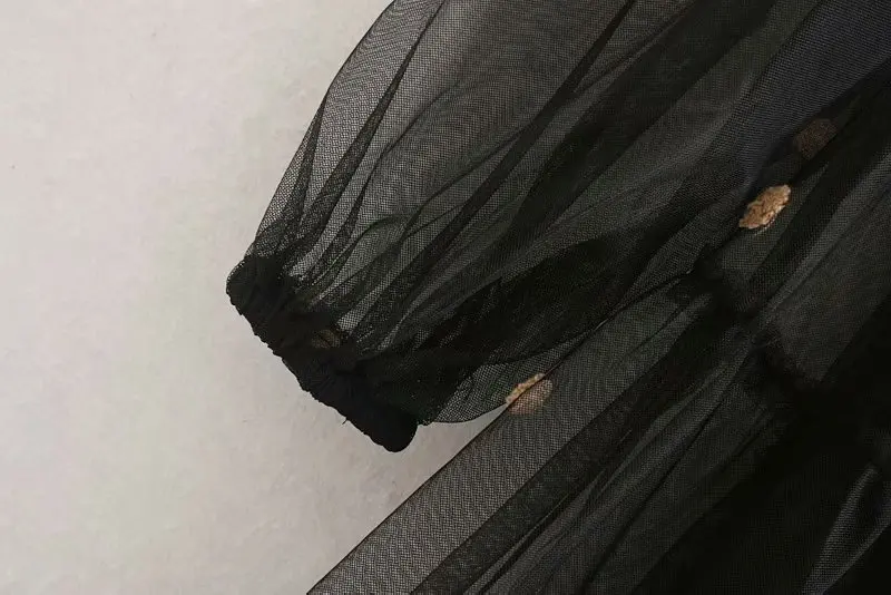 Женские сексуальные прозрачные черные сетчатые платья повседневные с оборками