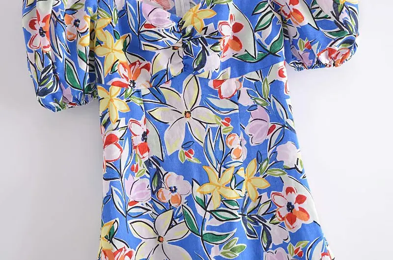 

Sexy Off Shoulder Short Sleeve Slip Dress High Waist A-line Ruffles Patchwork Women Dresses 2021 Summer Vintage Print Vestidos