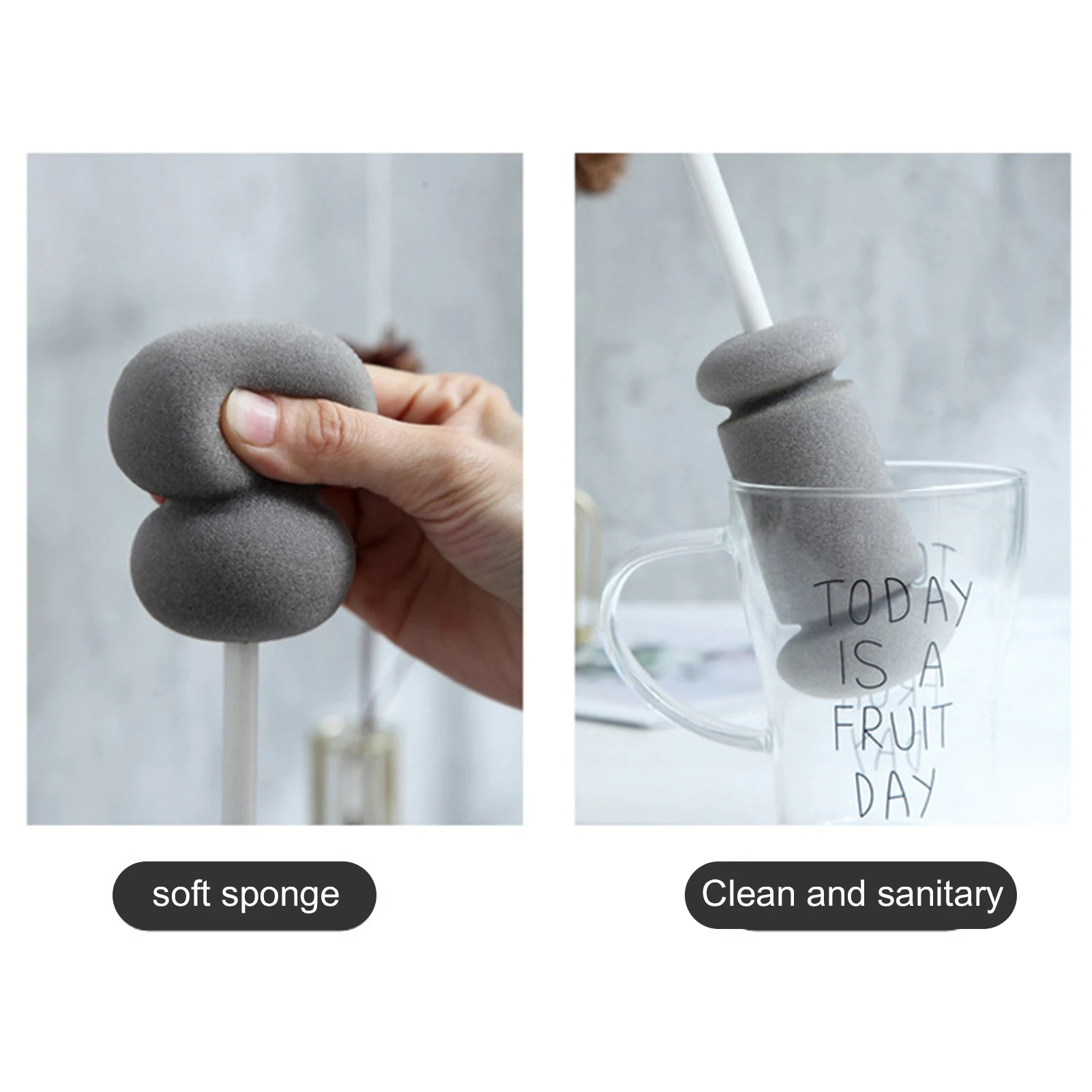 

Long Handle Sponge Glass Cup Bottle Vase Cleaning Brush Scrubber Kitchen Tool Sponge Cup Cleaning Brushes Quick Water Absorption