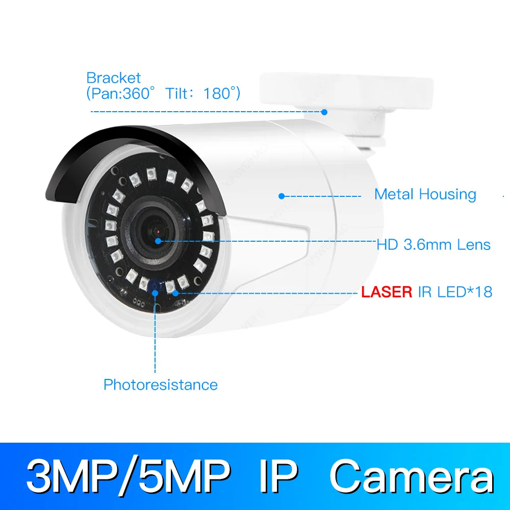 3MP/5MP IP камера H.265/H.264 наблюдения инфракрасная камера CCTV металлическая камера AHD wifi CAMEA bullet-камера для наружного наблюдения