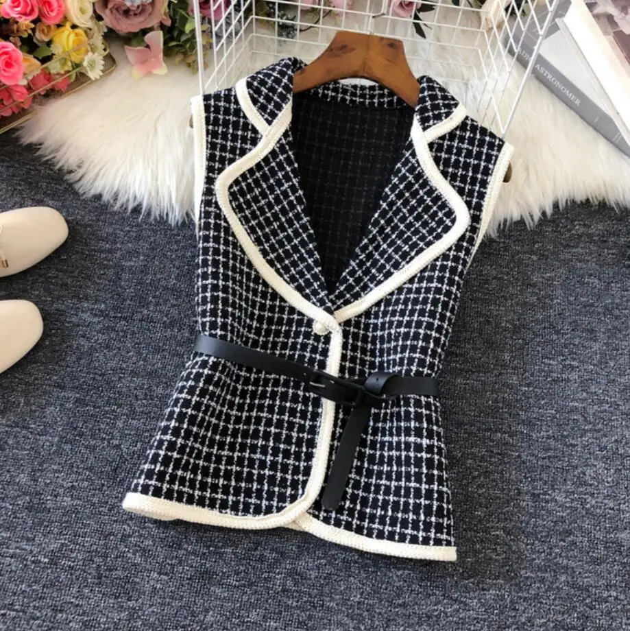 

Autumn winter Fashion plaid vest jacket women warm sleeveless Slim waistcoat top s512