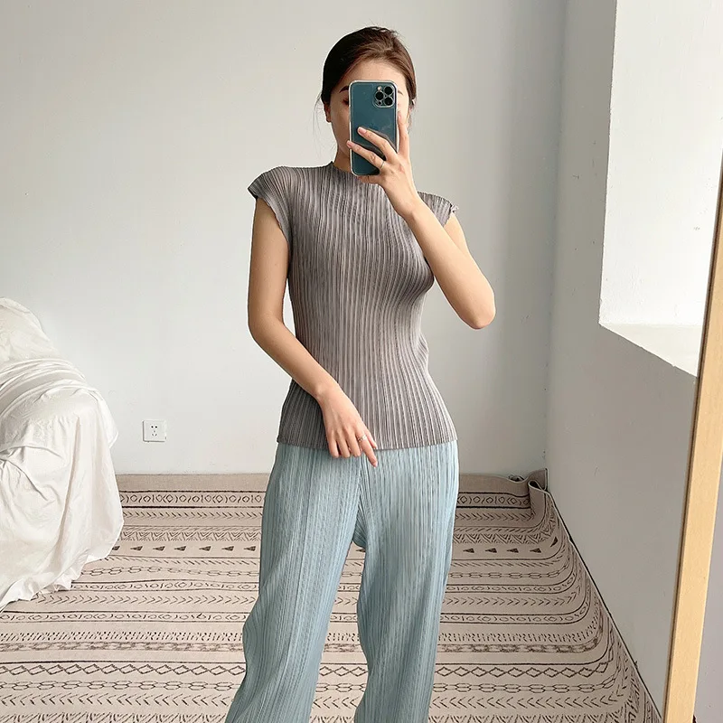 LANMREM new women T-shirt stand Collar pleated short sleeve printing temperament loose fit fashion tide summer 2021 2P1122 | Женская