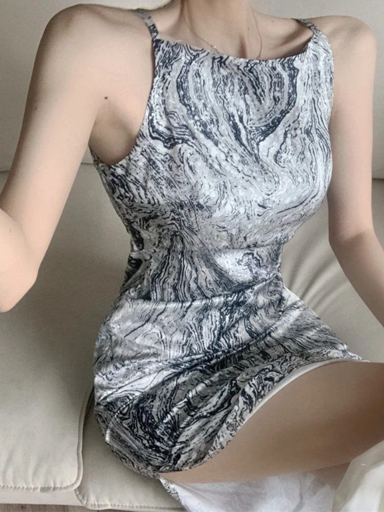 

Summer Women Tie Dye Backless Spaghetti Strap 2021 Clubwear Bodycon Sexy Split Party Maxi Dresses