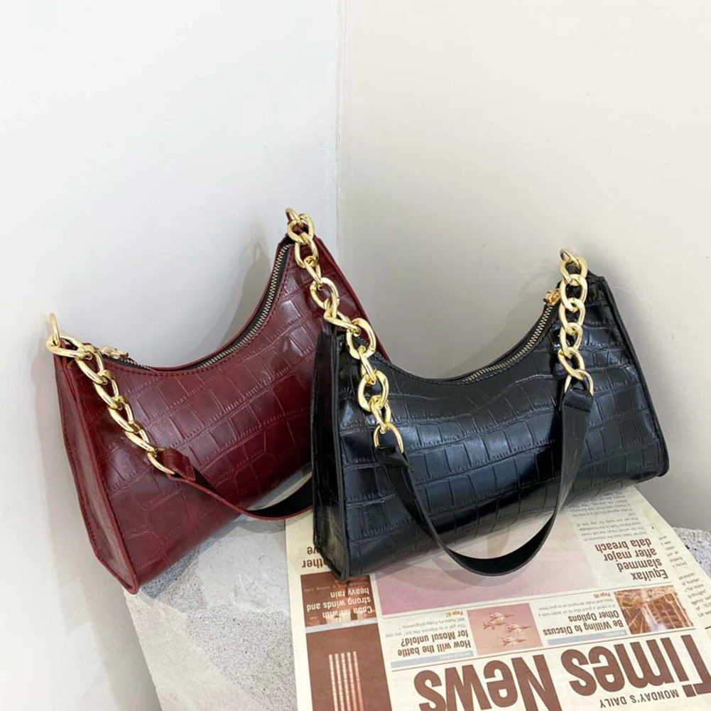 

Fashion PU Leather Women Shoulder Underarm Bags Vintage Alligator Zebra Pattern Chain Small Handbags Ladies Simple Shoulder Bags