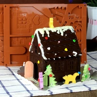 2pcs set diy three dimensional christmas house silicone chocolate mold gingerbread house baking cake cookie mold