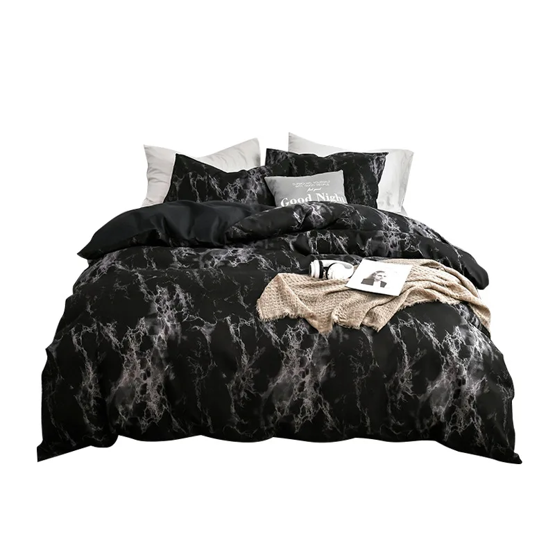 Black Marble Pattern Polyester Fiber Two Pillow Cases One Duvet Cover 3PCS Bedding Set |