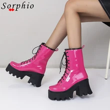 Female Motorcycle Boots Chunky Heel Lace-Up Solid Ankle Platform Shoes Woman High Quality Hot Sale Short Brand 2021 Fashion