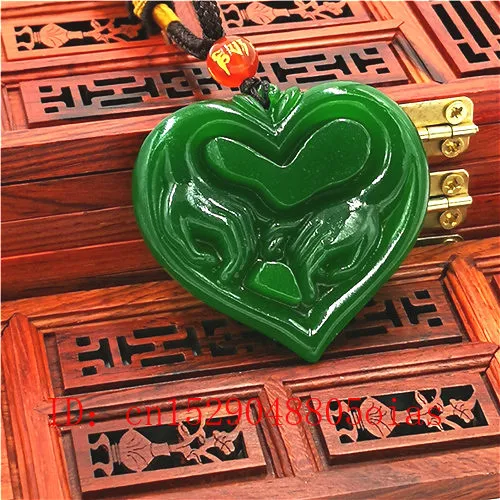 Натуральный зеленый китайский нефритовый кулон в виде сердца ожерелье
