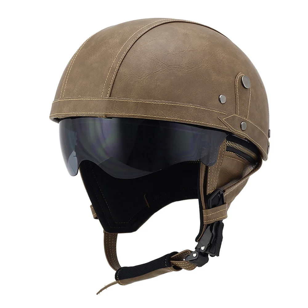 Кожаный мотоциклетный шлем винтажные полушлемы с открытым лицом для