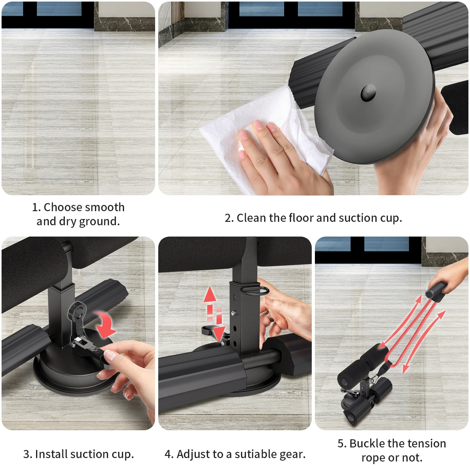 

Adjustable Sit Up Bar with Resistance Bands 4 Gears Portable Sit Up Assistant Device Ab Exercise Machine Home Travel Men Women