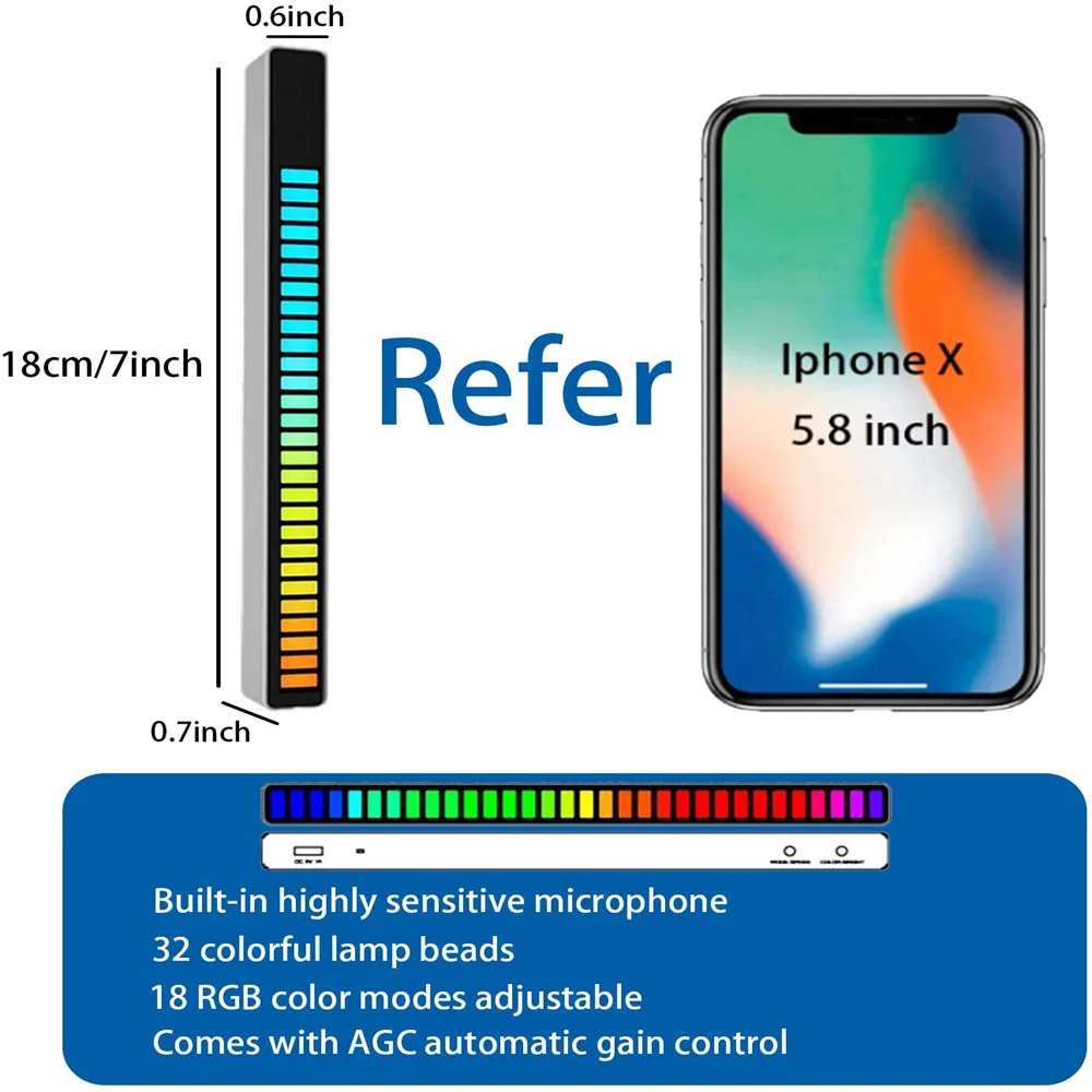 

RGB Voice-Activated Pickup Rhythm Light Music Atmosphere Light Colorful Tube USB Energy-Saving Lamp Ambient Light