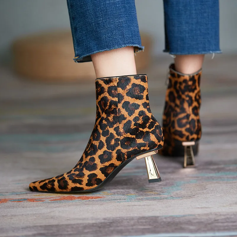 

MORAZORA 2021 New Hot Sale High Quality Women Boots Thick Heels Pointed Toe Leopard Ankle Boots Autumn Winter Ladies Shoes