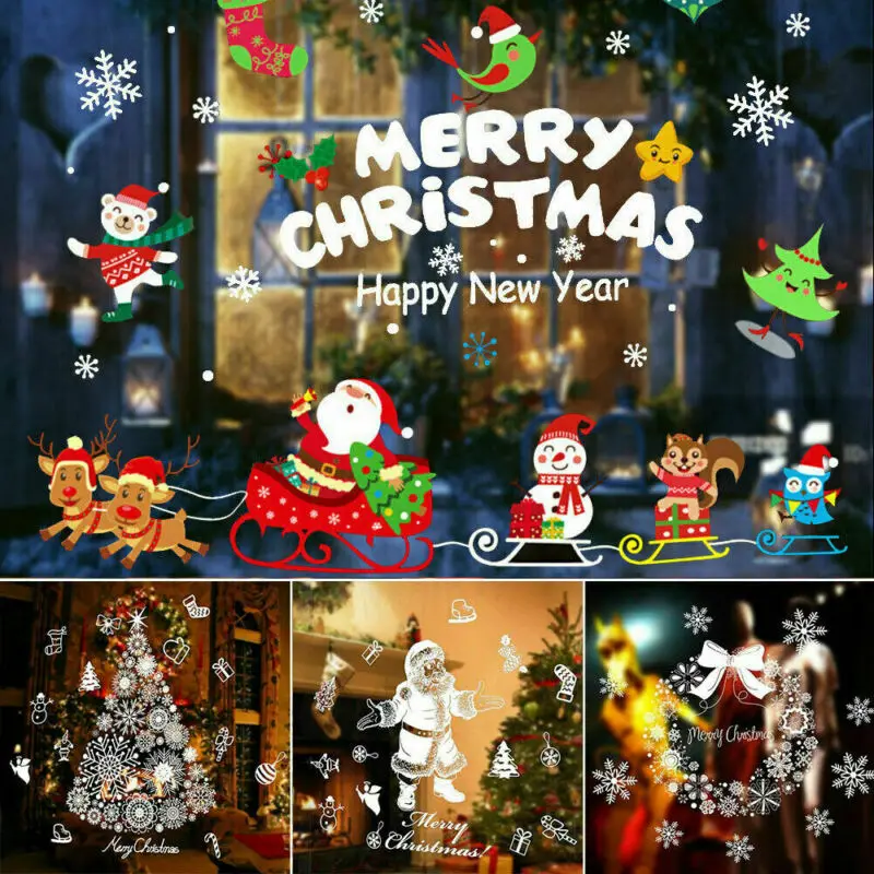 Рождественская Настенная Наклейка Рождество Дед Мороз съемные наклейки для окон