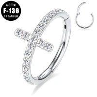 astm f136 titanium hinged segment hoop ring cz cross paved ear cartilage tragus helix lip earring nose ring piercing jewelry