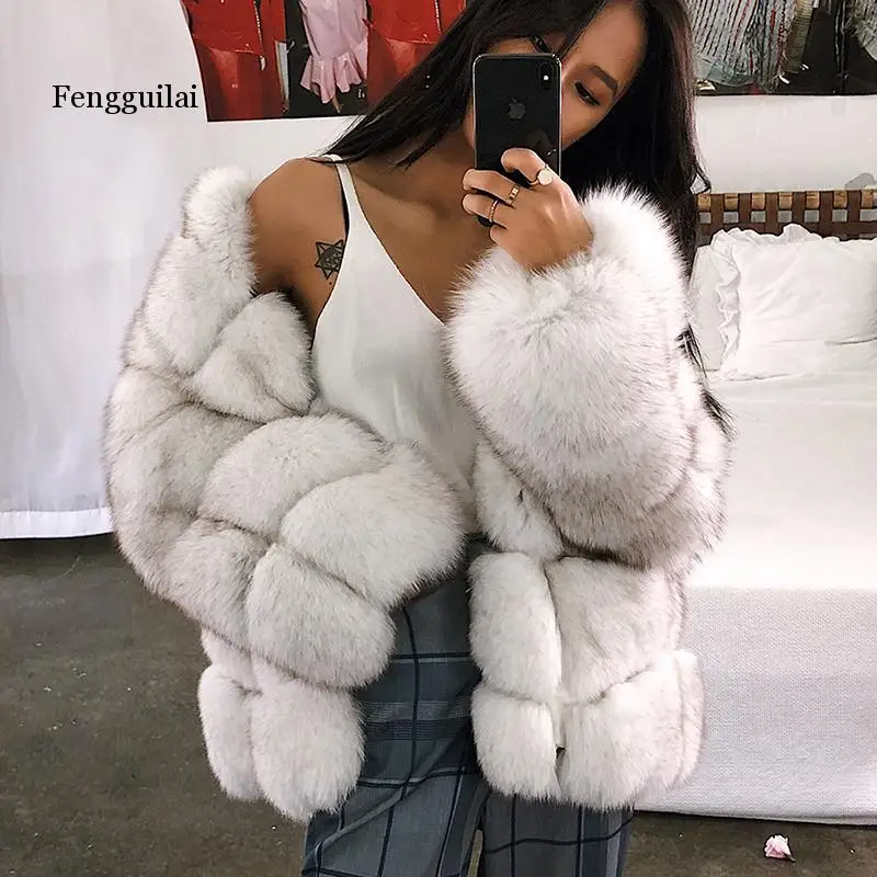Женская Шуба из искусственного меха зимняя утолщенная шуба лисы большие