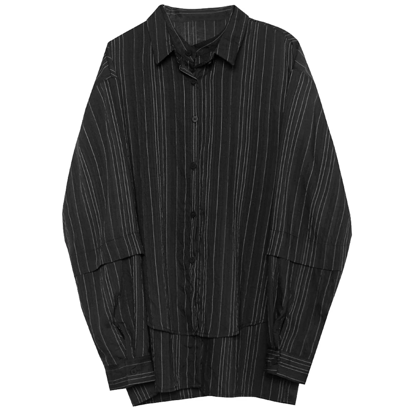 

XITAO Striped Contrast Color Loose Blouse Women Fashion 2021 Casual Street Full Sleeve Summer Shirt Single Breasted WMD0058