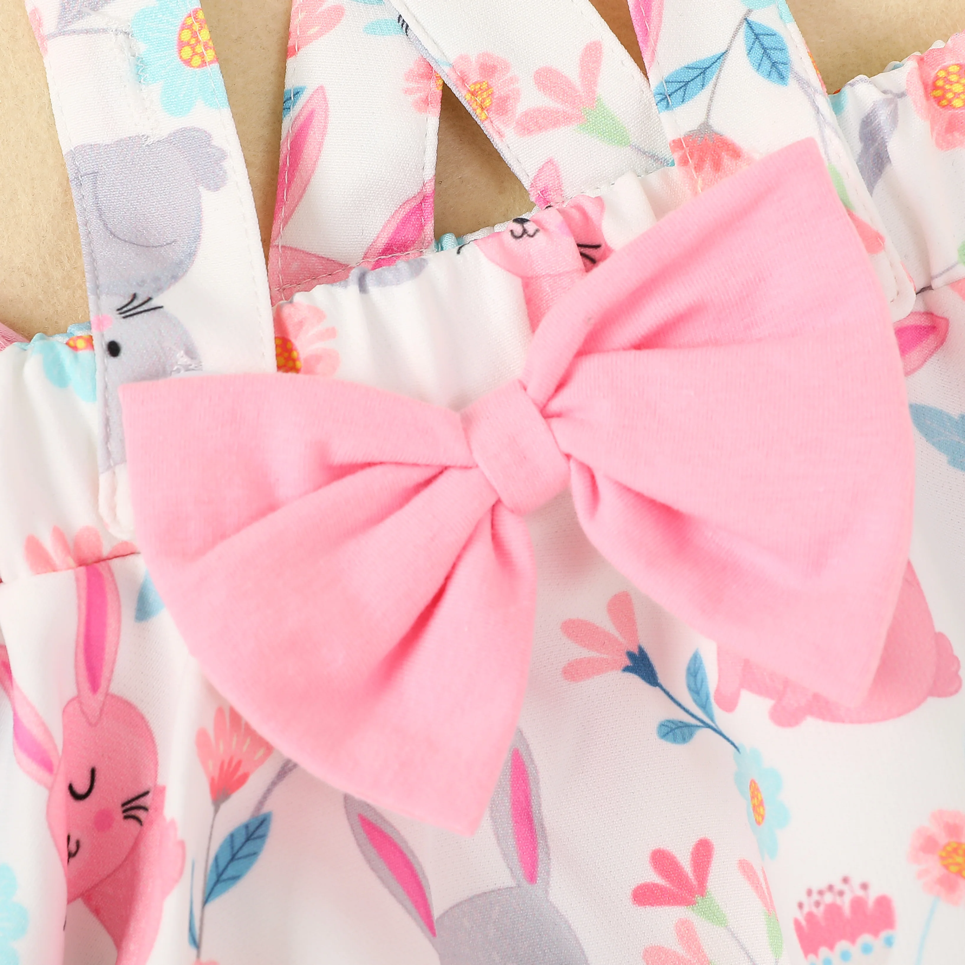 

Summer Kids Baby Girls 12M-5T Three Piece Set Fly Short Sleeve Shirt Cartoon Strap Skirt Bunny Easter Clothes Set
