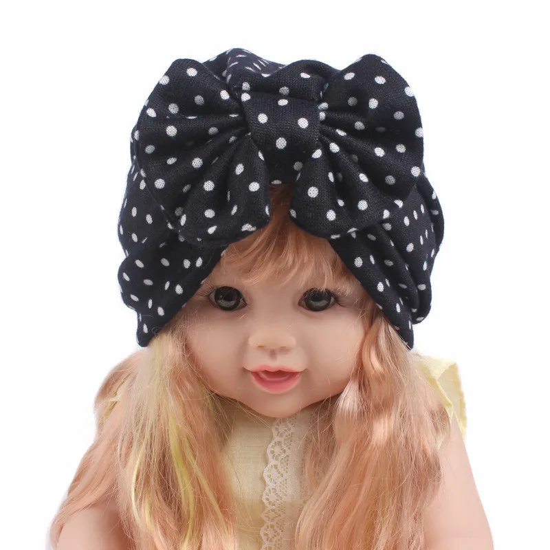 Мусульманская детская хлопковая шапка тюрбан в горошек с бантом и цветами на