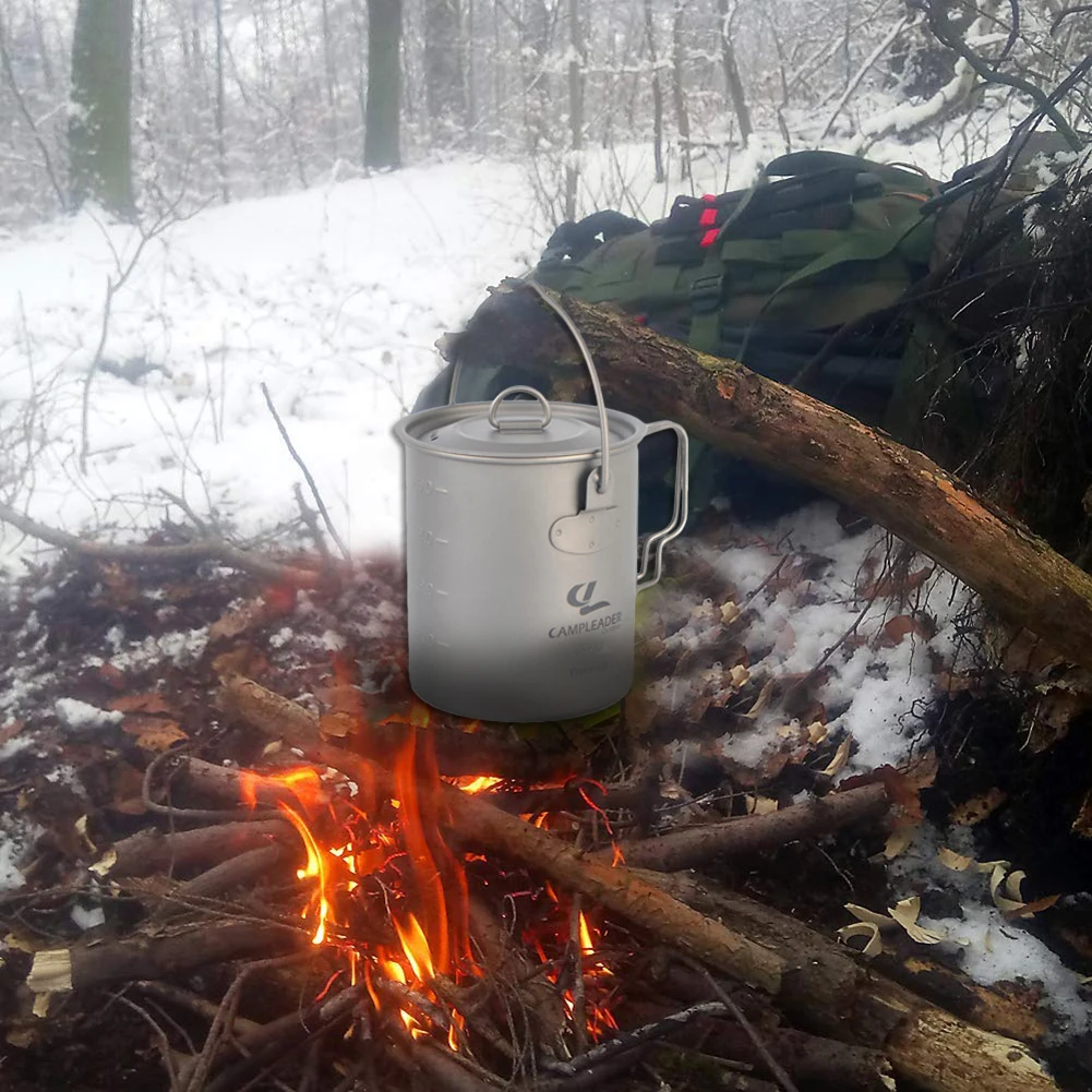 Уличная кастрюля посуда титановая чашка для воды с крышкой складная ручка 900 мл