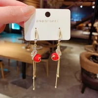 2021 new personality fashion temperament douyin network red phoenix tassel earrings long red pearl earrings pendant female women