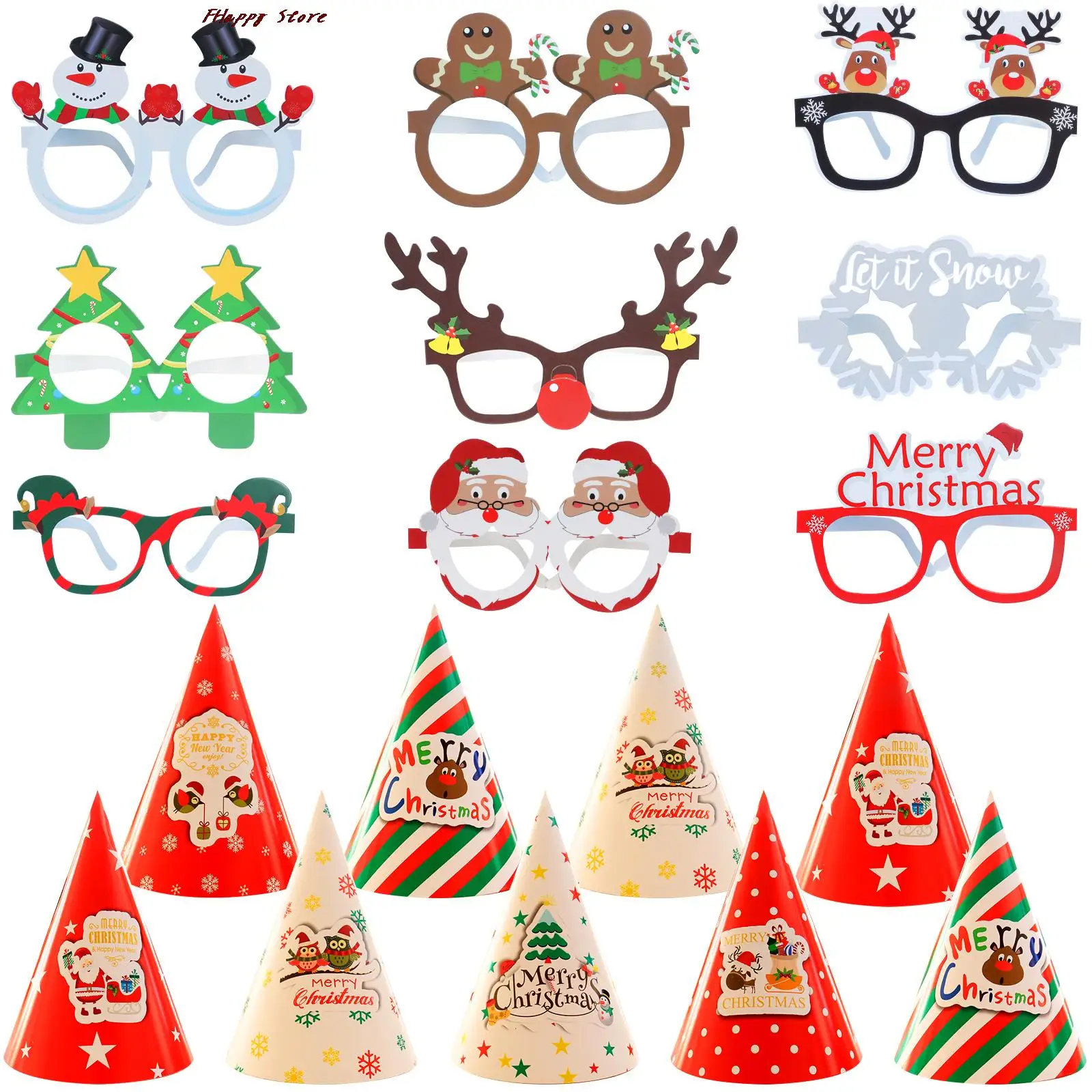 

Christmas Party Paper Hats and Christmas Eyeglasses set