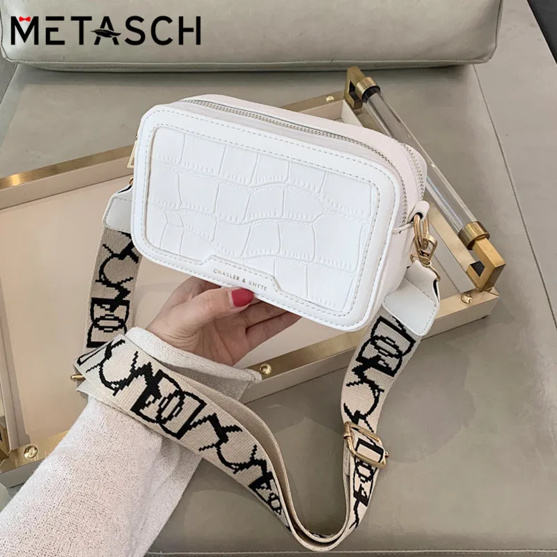 

METASCH Square Bag Crocodile Pattern Stone Grain PU Leather Camera Bag Flap Crossbody Shoulder Bag 2020 Luxury Design Handbag