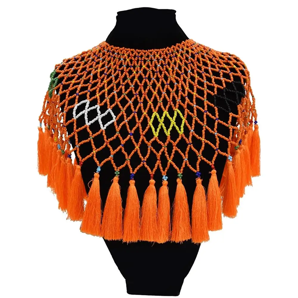 

African Tribe Resin Retro Beads Thread Tassel Shawl Chain Bib Choker Collar Statement Necklace Bohemia Ethnic Maxi Women Jewelry