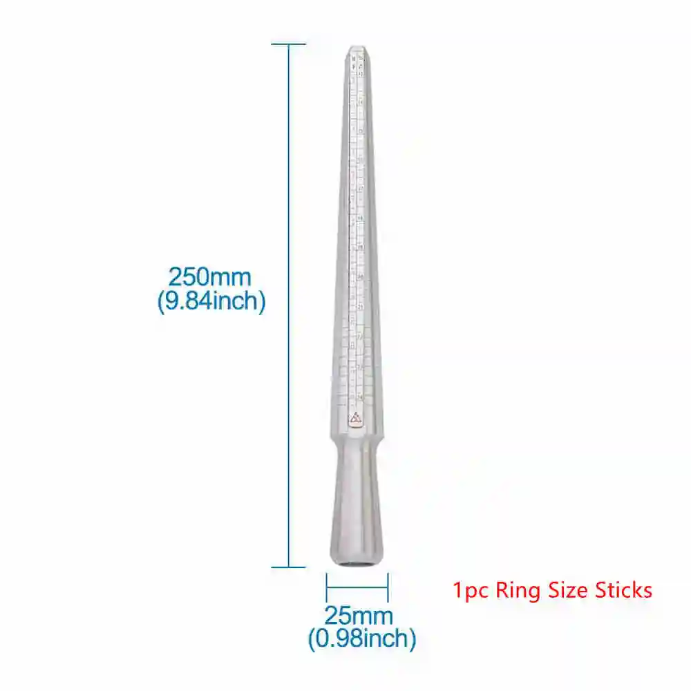Ring Size Sticks Ювелирные изделия измерительные Наборы инструментов с кольцом оправки и измерители размера кольца модель измерения пальца, резиновые молотки и ткань для полировки серебра - Цвет: Ring Size Sticks